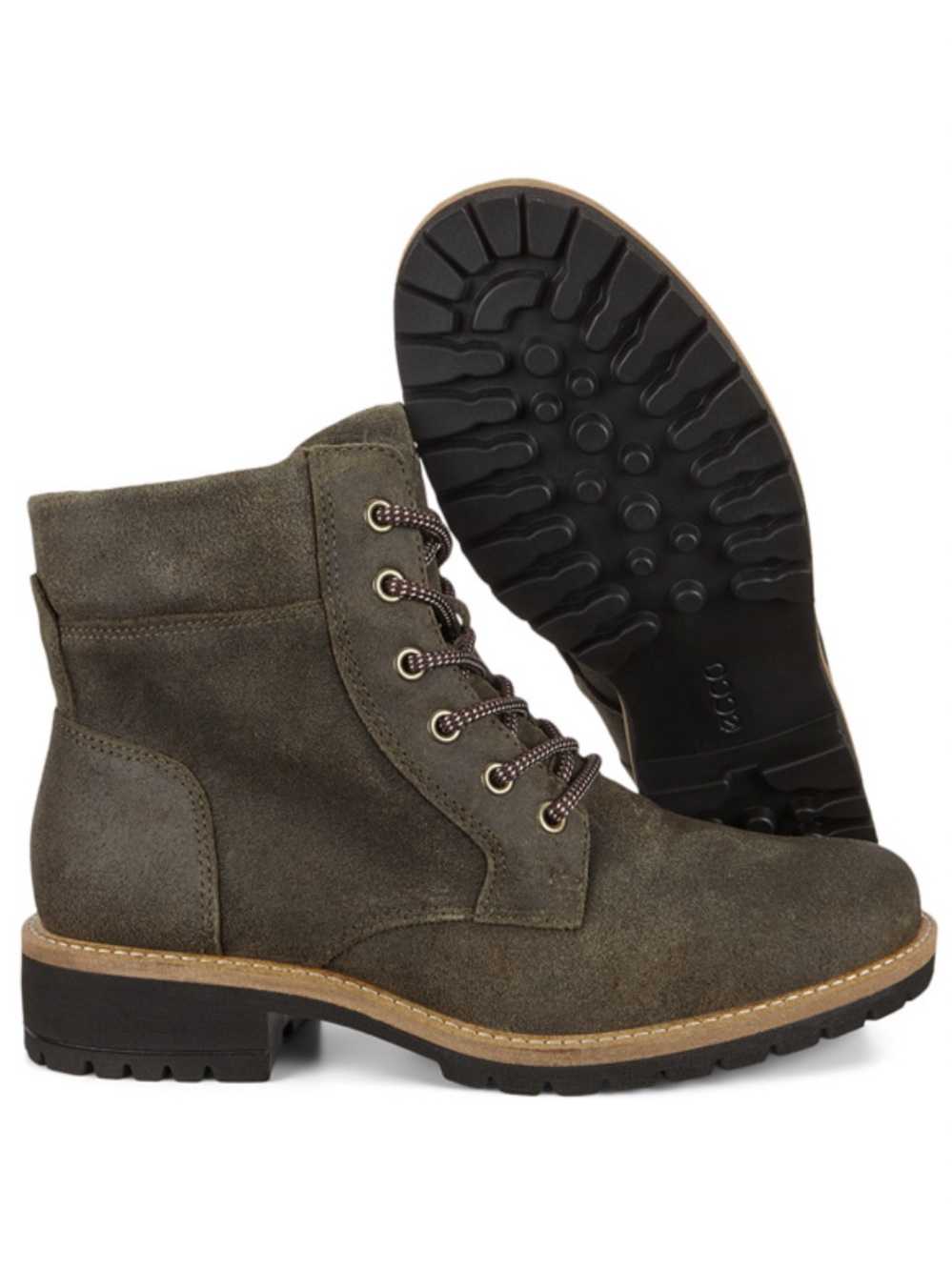 ECCO Elaina Green Leather Combat Boot 7-7.5 Hydromax Comfort Orthotic Denmark